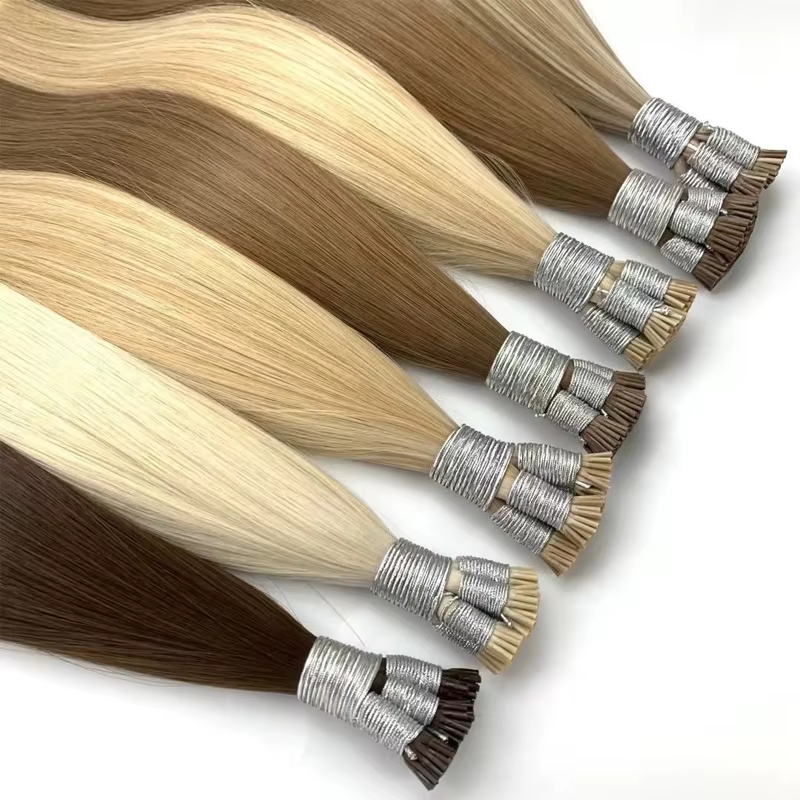 Extensions de cheveux droites I Tip Extensions de cheveux naturels de Fusion humaine réelle 50 pièces/ensemble Capsule de kératine couleur marron blond 18-30 pouces