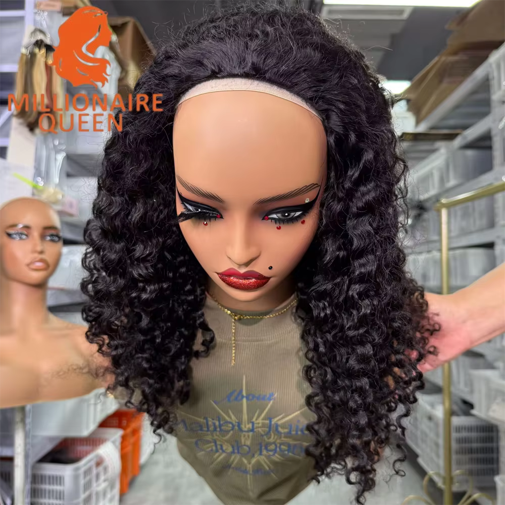 Millionaire Queen birman 3C4A bouclés invisibles demi perruques 100% cheveux humains
