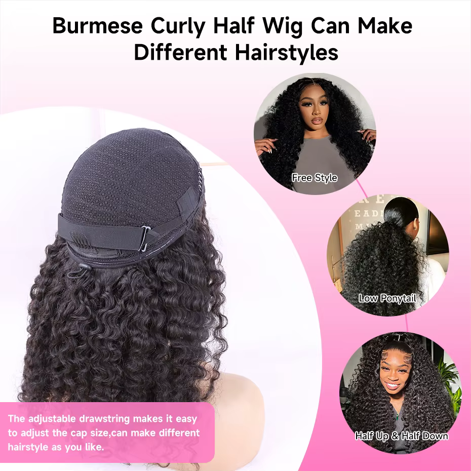 Perruques mi-longues invisibles en cheveux humains birmans