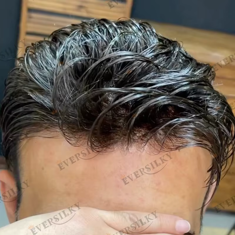 1B40 1B65 gris cheveux humains hommes toupet indécutable 0.1mm Pu Base homme perruques remplacement naturel délié cheveu