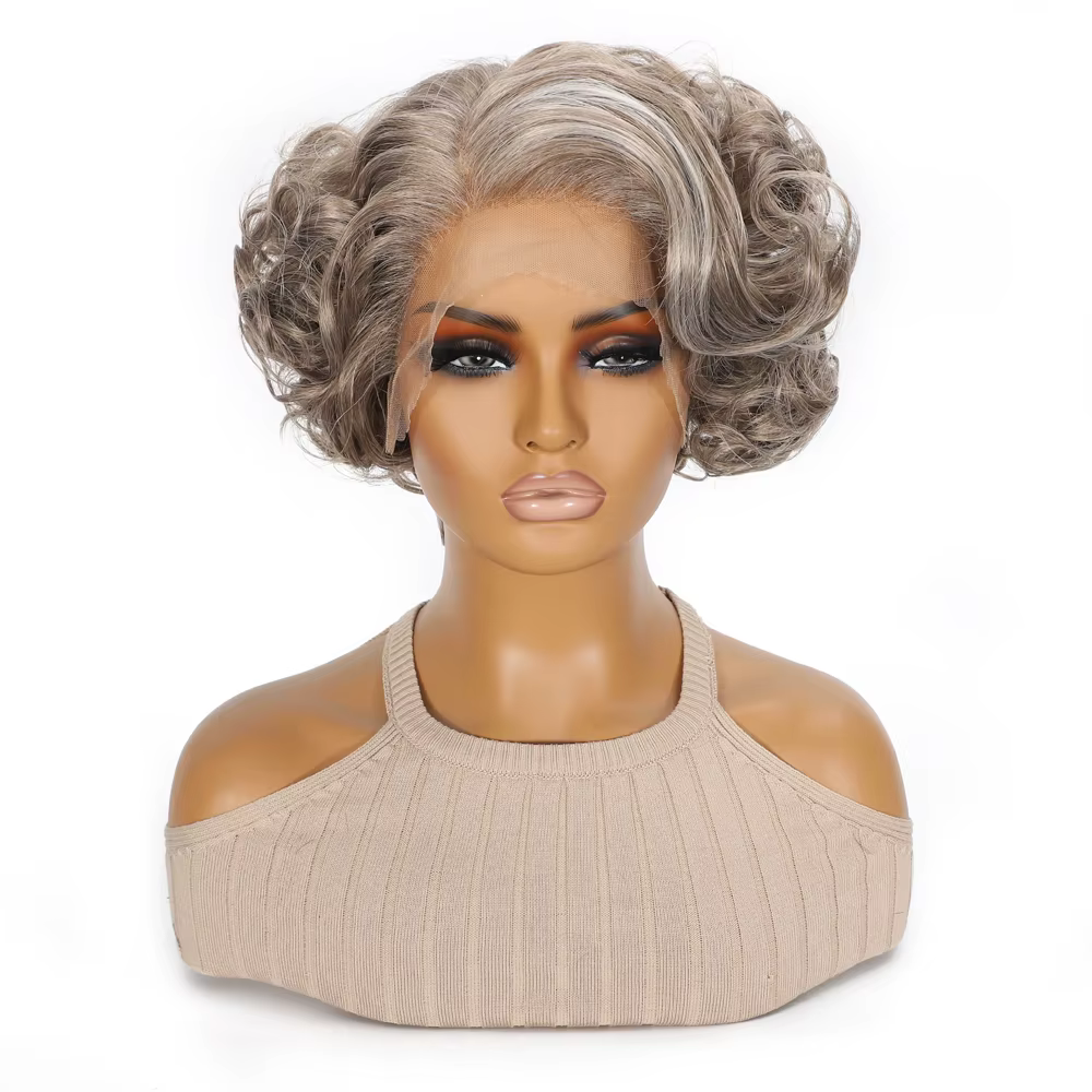Perruque synthétique courte bouclée ondulée Blonde noire grise de 10 pouces pour femmes