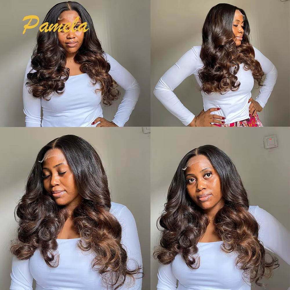 Perruque Blonde Ombre couleur marron perruque de cheveux humains 250 densité lâche vague profonde dentelle frontale sans colle perruques cheveux humains prêt à porter