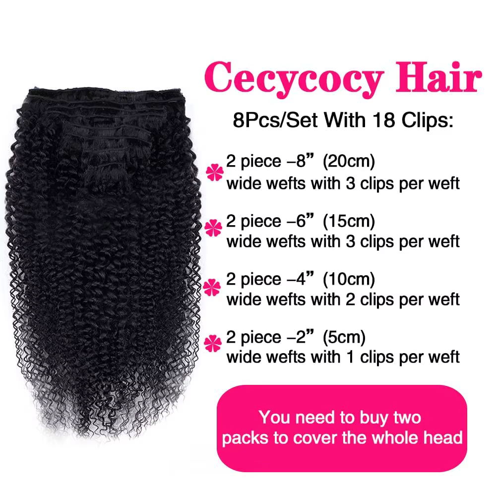 Extensions de cheveux humains Remy crépus bouclés à clips