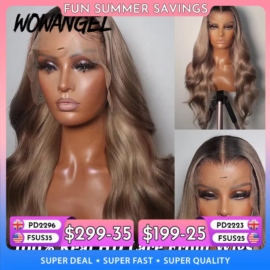 34inch Ash Blonde Body Wave Real HD Lace Front Perruque de cheveux humains Melt Skins 13x6 Full