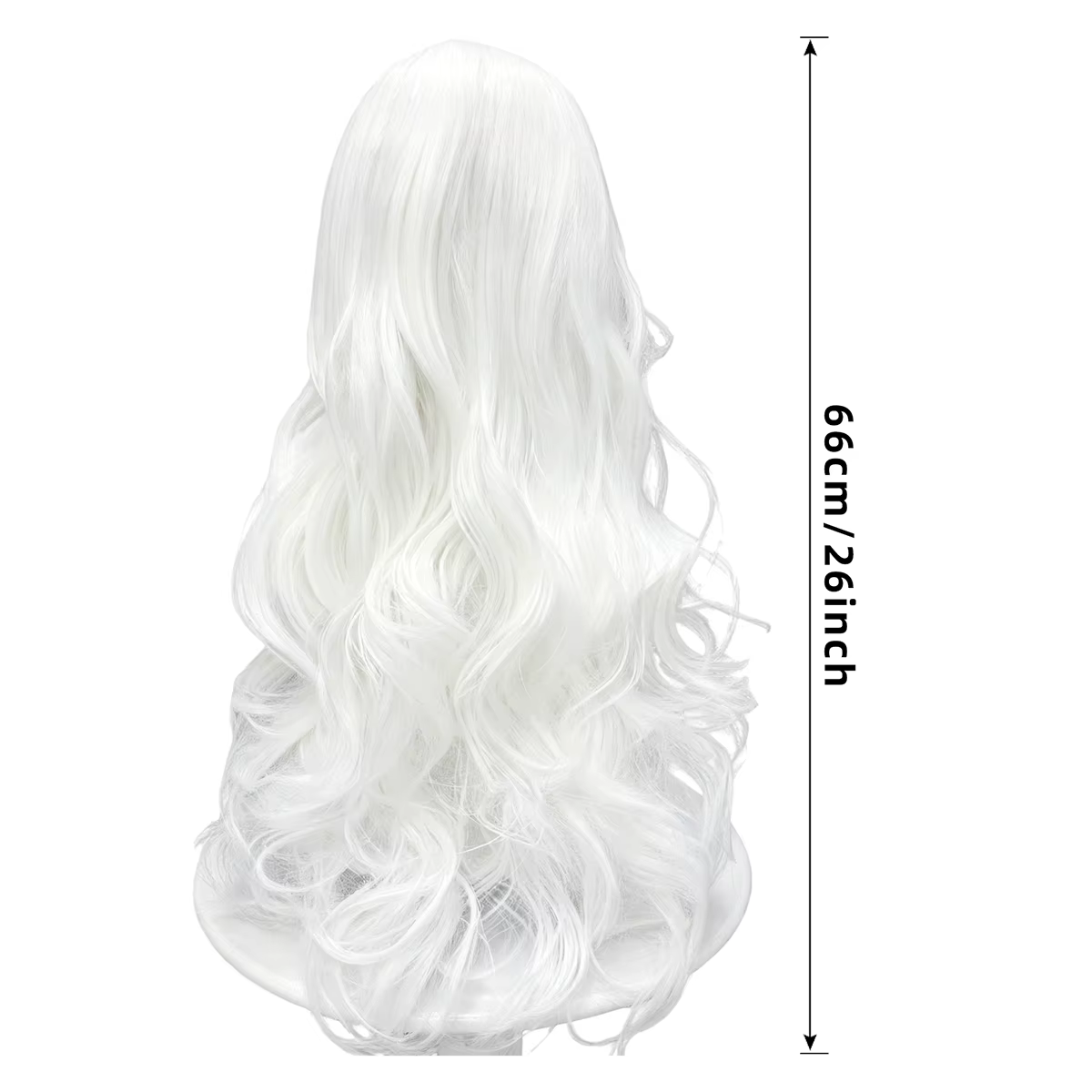 Perruque blanche longue ondulée avec partie centrale – Fiber synthétique d'apparence naturelle pour cosplay