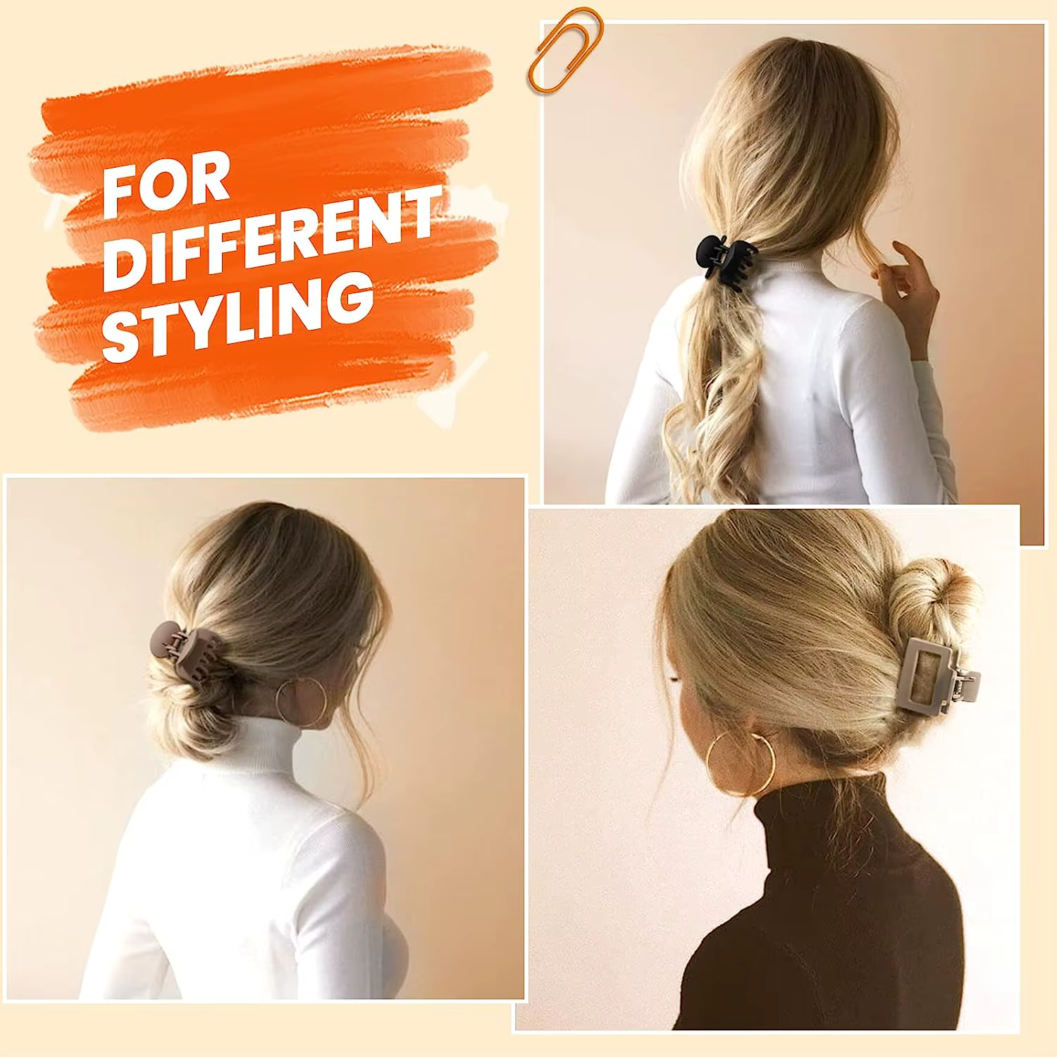 8 pièces pinces à cheveux edium pour femmes mat 2 "rectangle et 1.6" dents à Double rangée petites