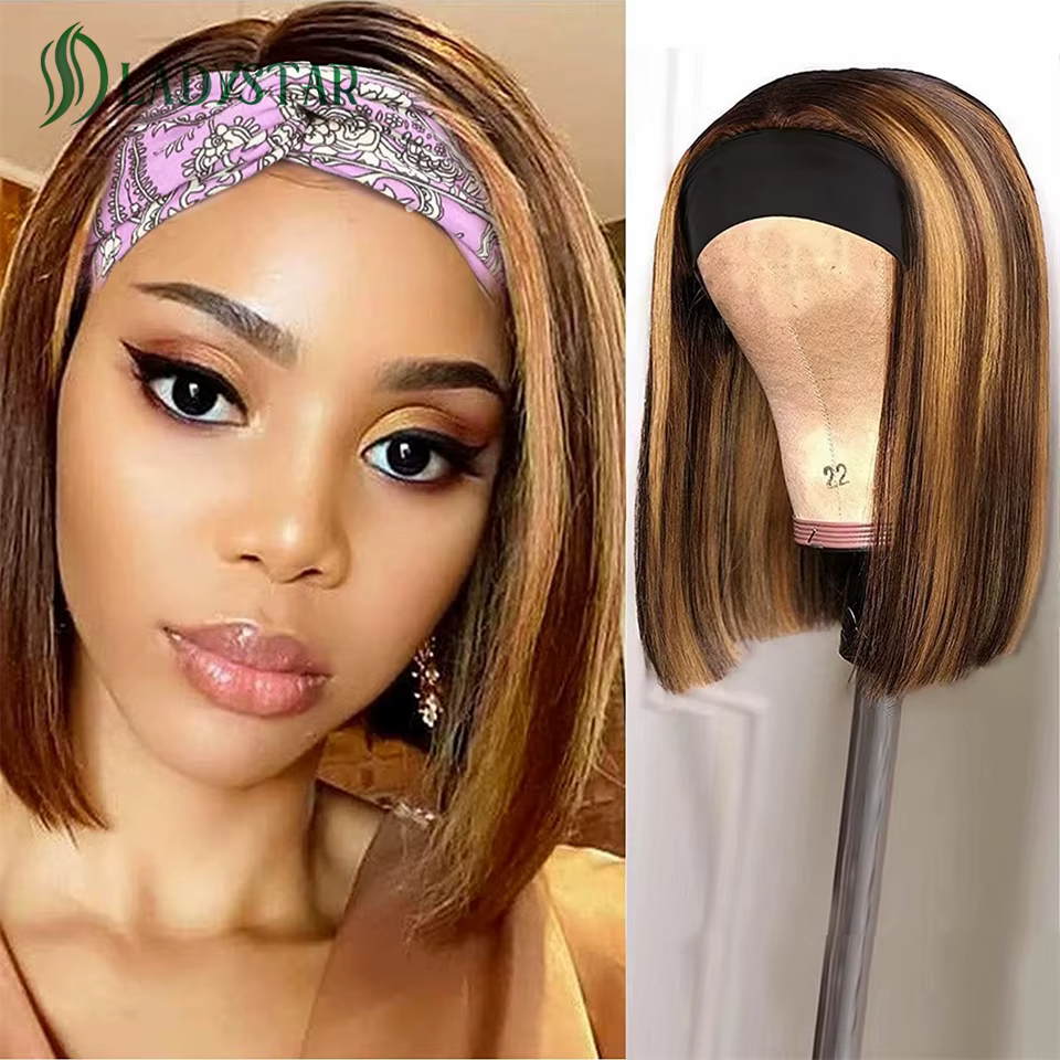 Perruque Bob Brésilienne Naturelle avec Écharpe pour Femme
