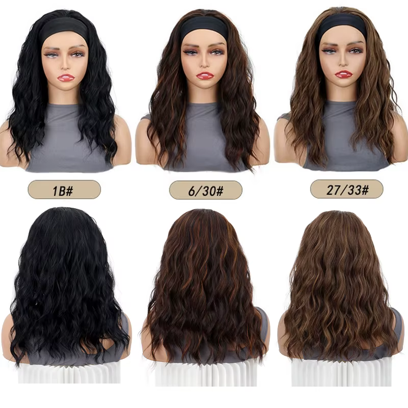 WIGSIN 16 pouces synthétique bandeau court vague d'eau perruque de cheveux bouclés pour les femmes respirant