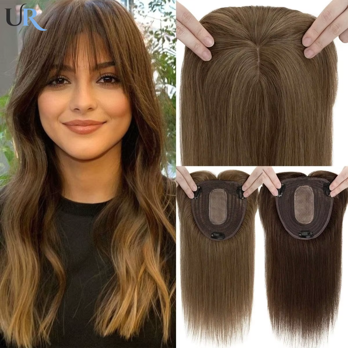 Topper de luxe 100 % cheveux humains | Perruque à clipser avec bretelles réglables | Postiche pour femme | Acheter en