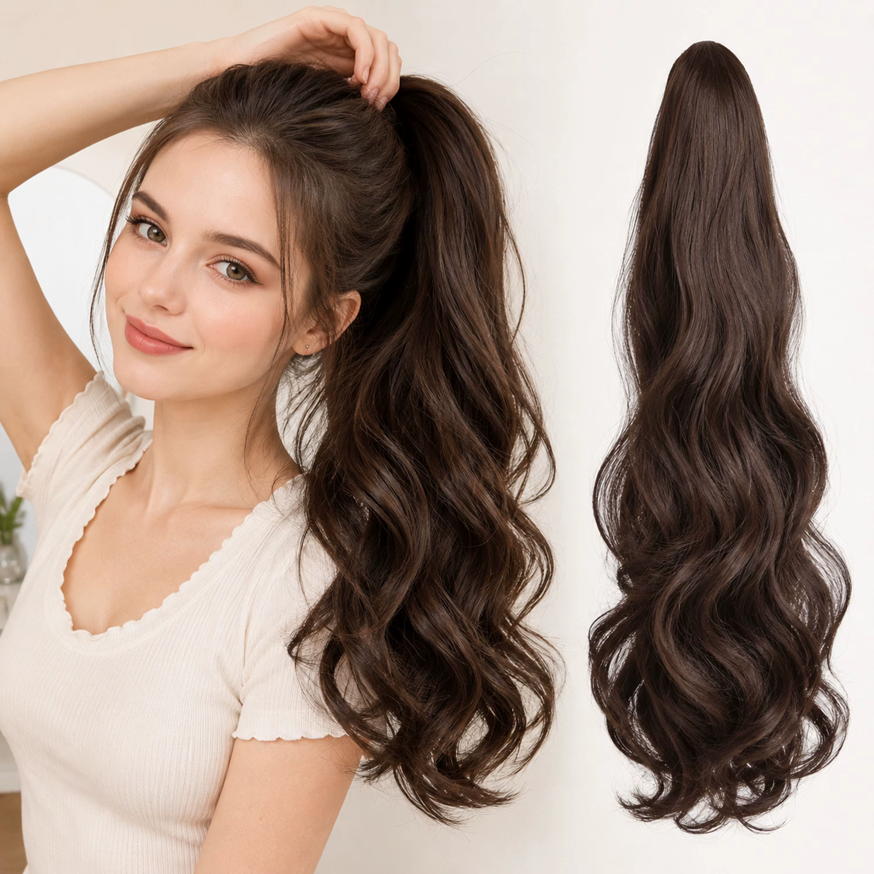 Extensions capillaires synthétiques longues et lisses à Clip pour queue de cheval