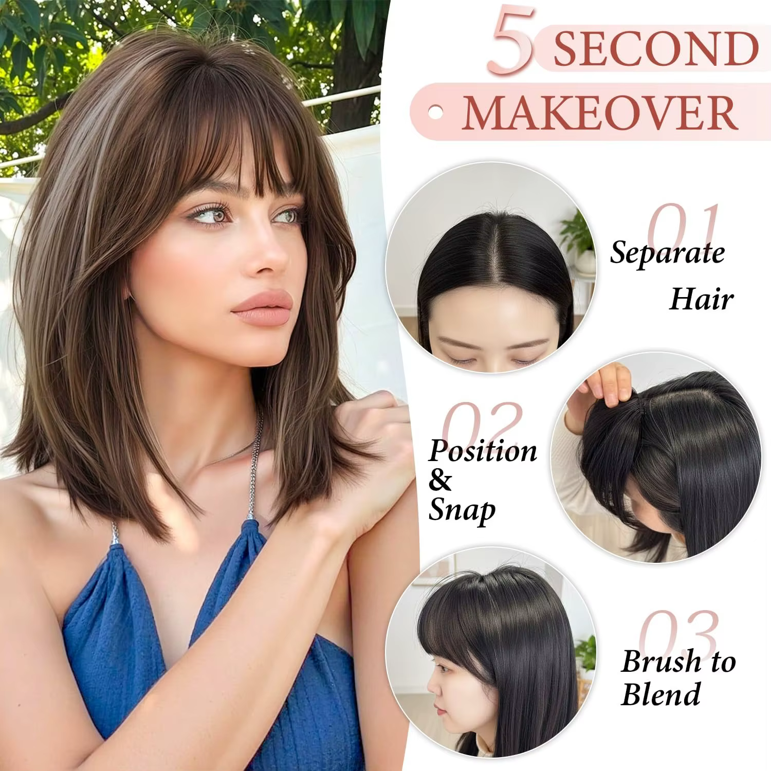 Faux franges à clipser 100% cheveux humains naturels