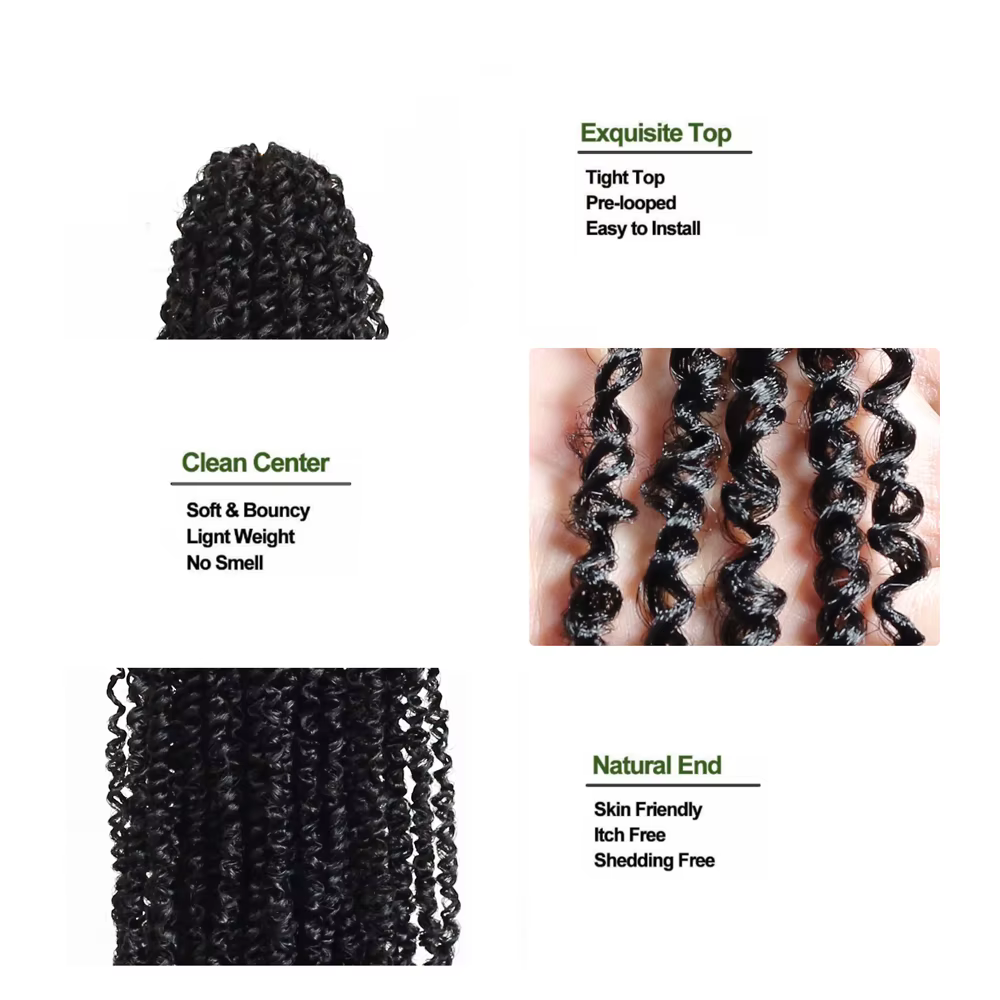 Extensions de cheveux synthétiques pré-bouclées pour tresses au crochet de 20 pouces