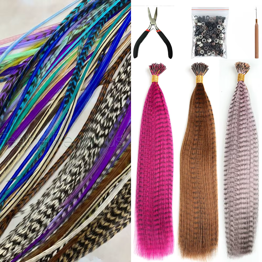 AZQUEEN plume Extension de cheveux 10 pièces faux