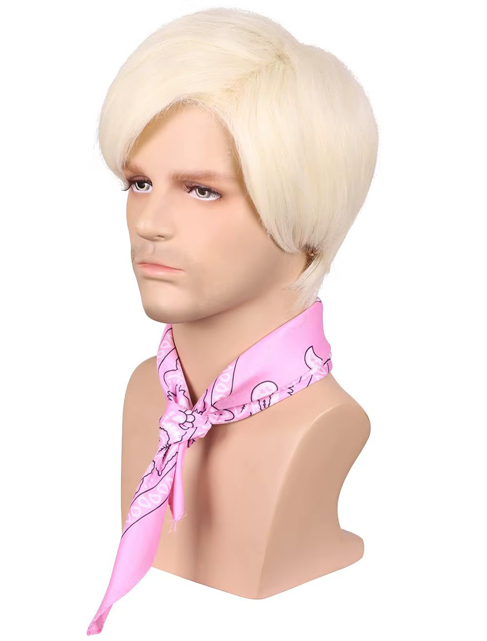 Perruques courtes blondes pour hommes synthétiques droites couches Halloween Ken Cosplay perruque de cheveux ou Bandana