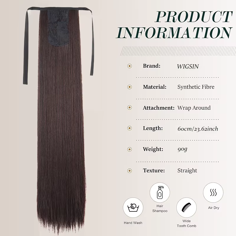 Extension de cheveux queue de cheval longue et droite avec attaches pour femmes, perruque synthétique résistante à la chaleur facile à clipser