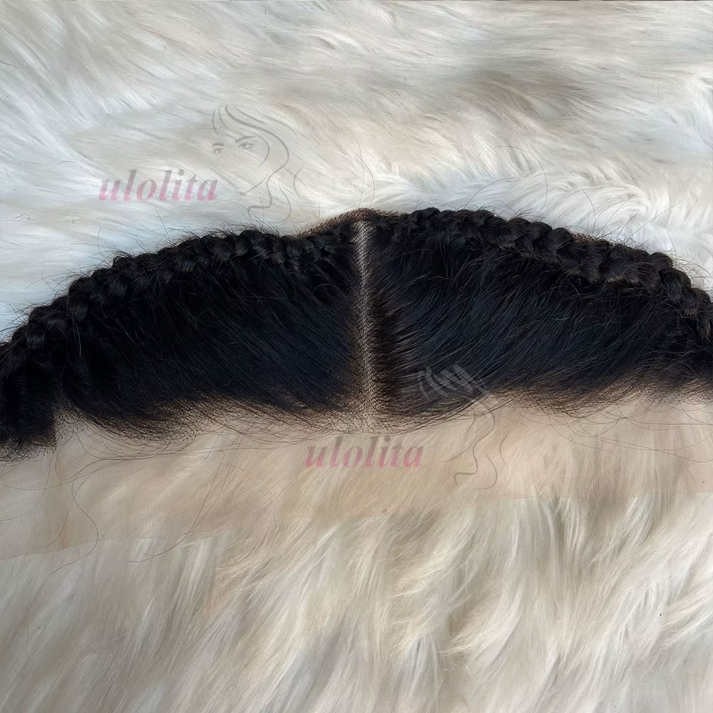 Perruques frontales en dentelle droite sans colle 13x4 avec tresses cheveux humains prêt à porter perruque frontale