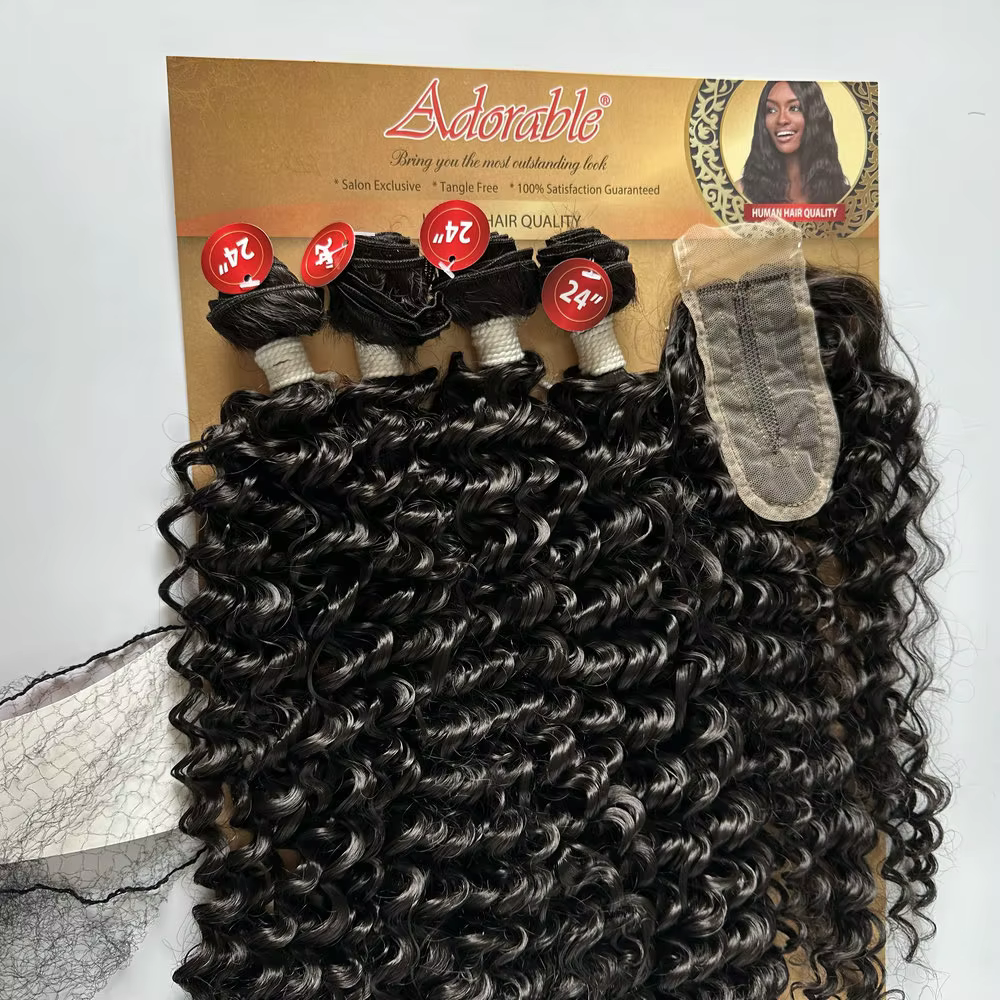 Adorables lots de cheveux afro bouclés crépus de 24 pouces avec closure