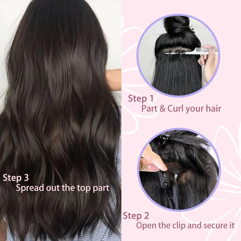 Extensions capillaires synthétiques noires épaisses à clips
