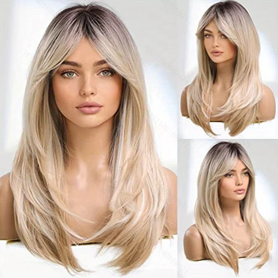 Perruques synthétiques longues blondes dorées pour femmes