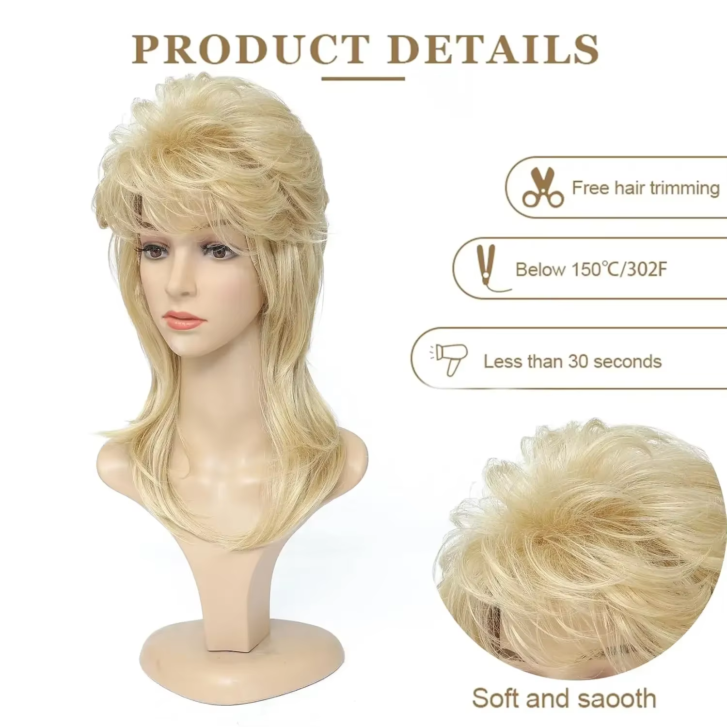 Perruques mulet pour femmes Joe Dirt Emo perruque 80s 90s Costumes fantaisie accessoire de fête Cosplay