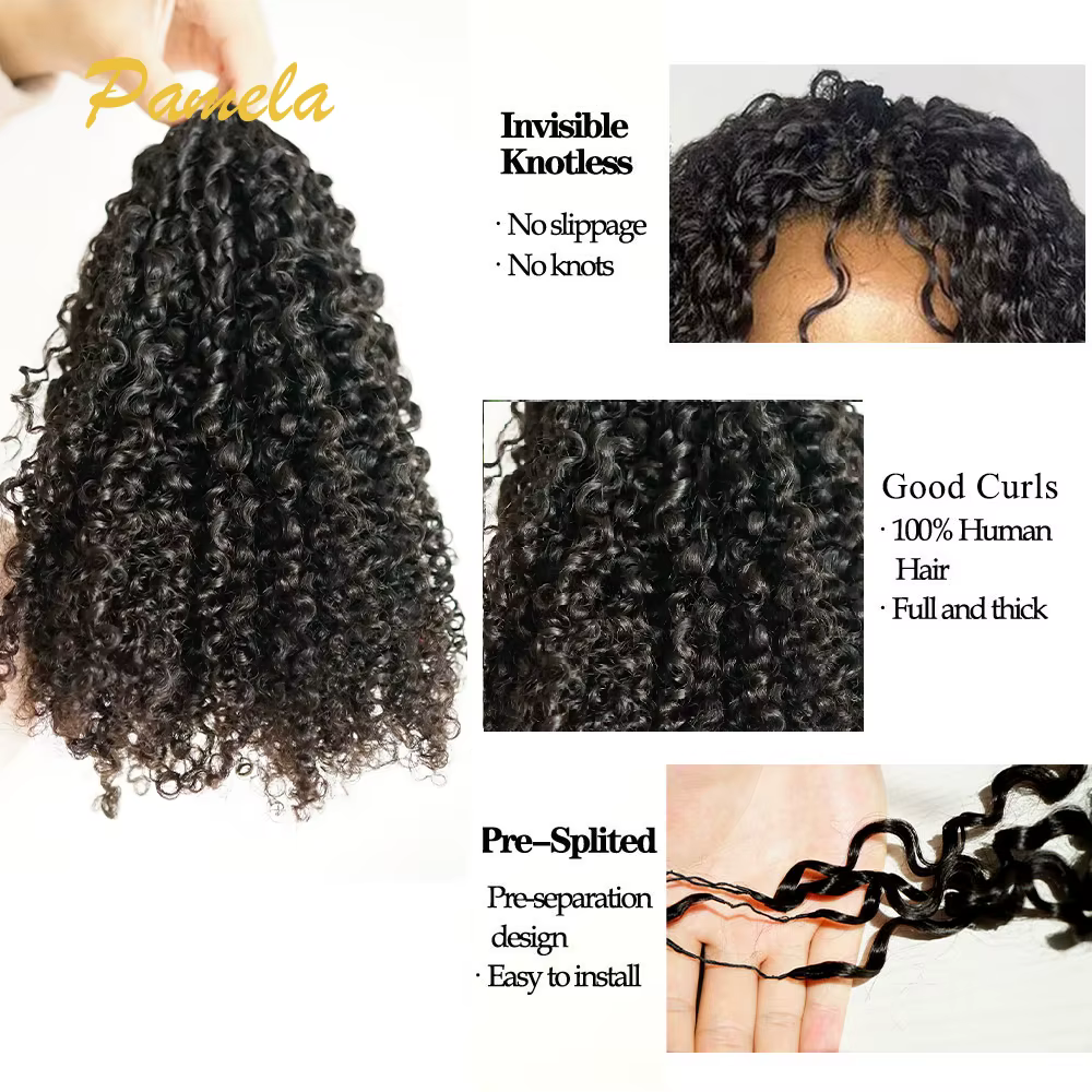 Extensions de cheveux humains bouclés afro kinky birmanes, pré-séparées, sans nœuds, pour crochet, effet plume, 100 % cheveux humains