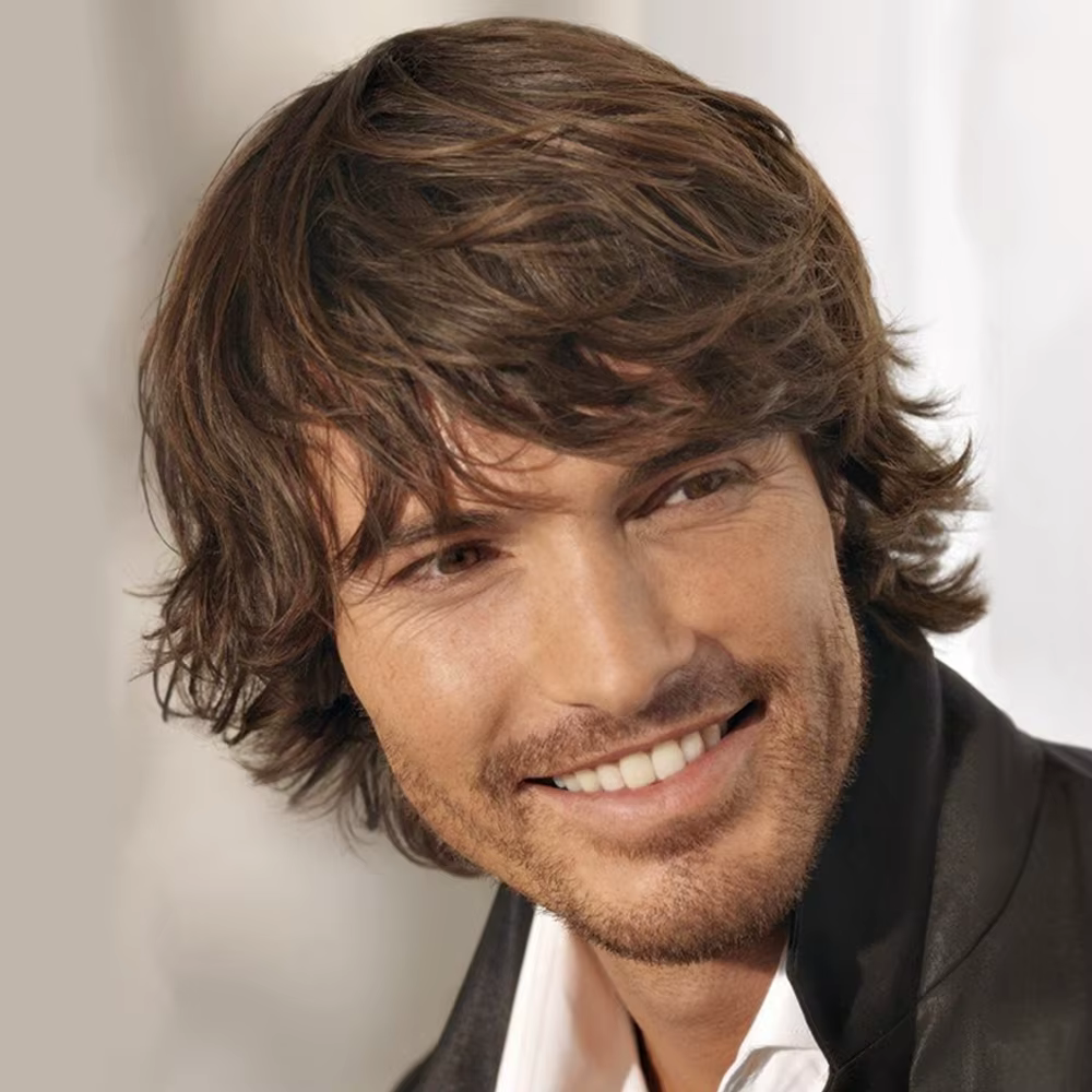 Perruque synthétique bouclée courte brune de 10 pouces pour hommes