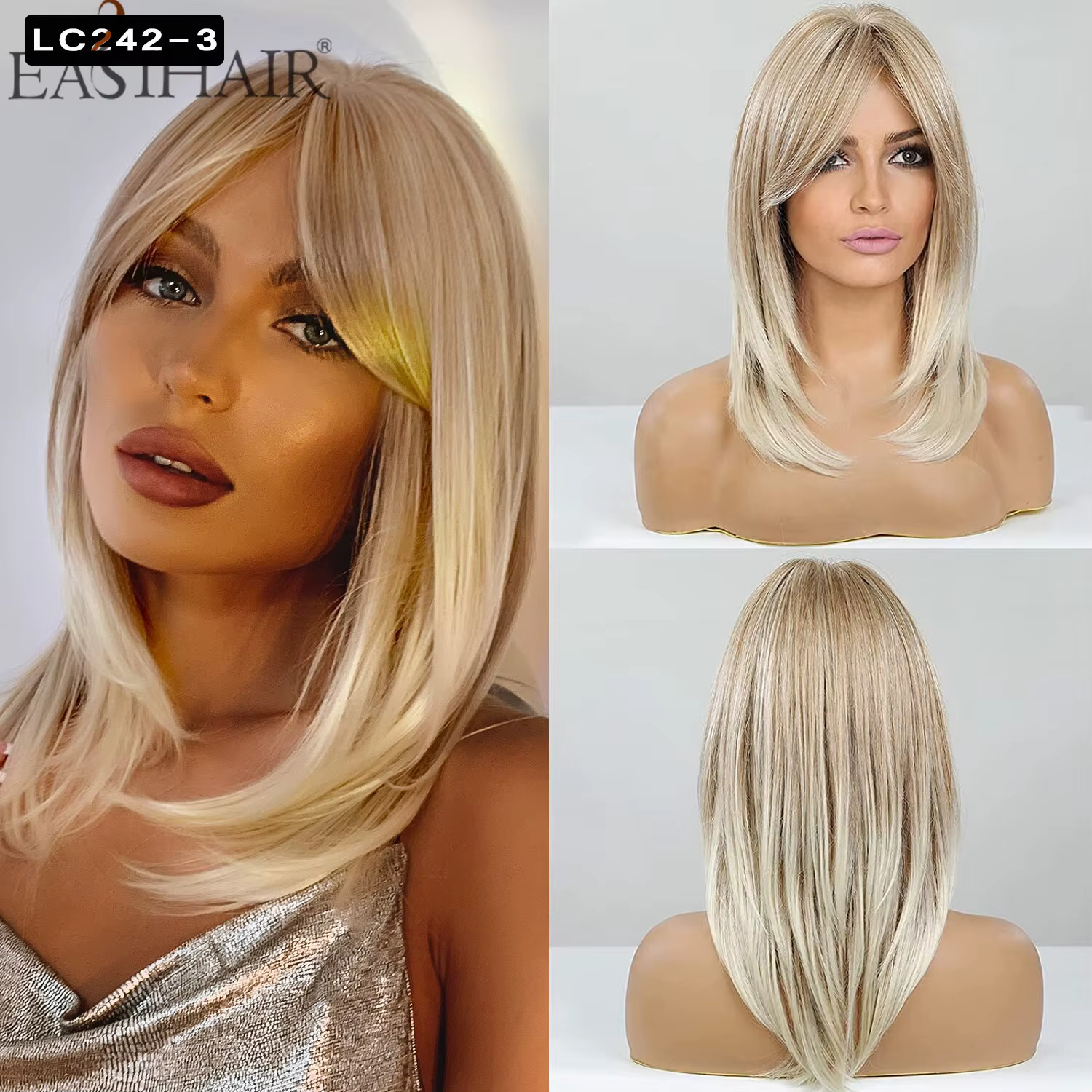Perruque synthétique lisse et naturelle