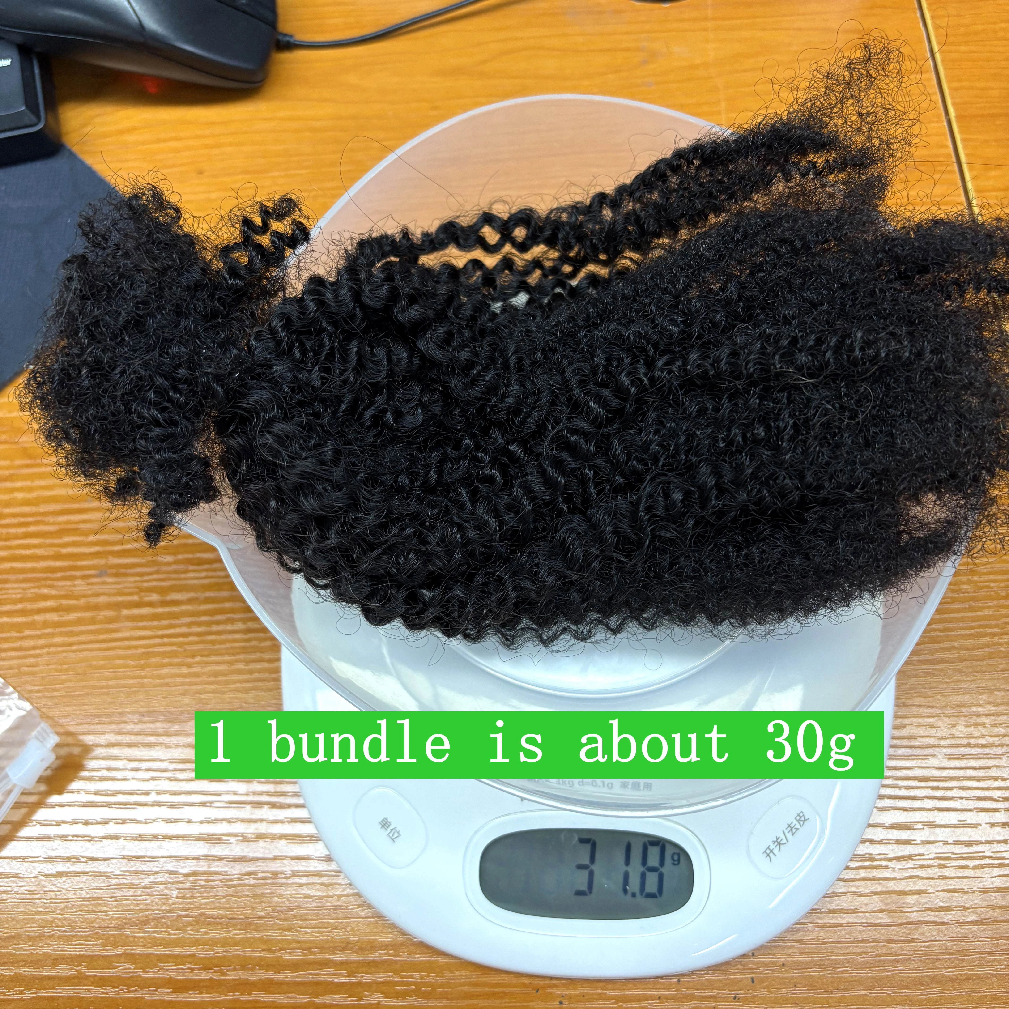 Extensions de cheveux humains bouclés afro crépus en vrac sans trame 30g/paquet 16 pouces pour micro-locks/permanentes/torsades/tresses/réparation de locks