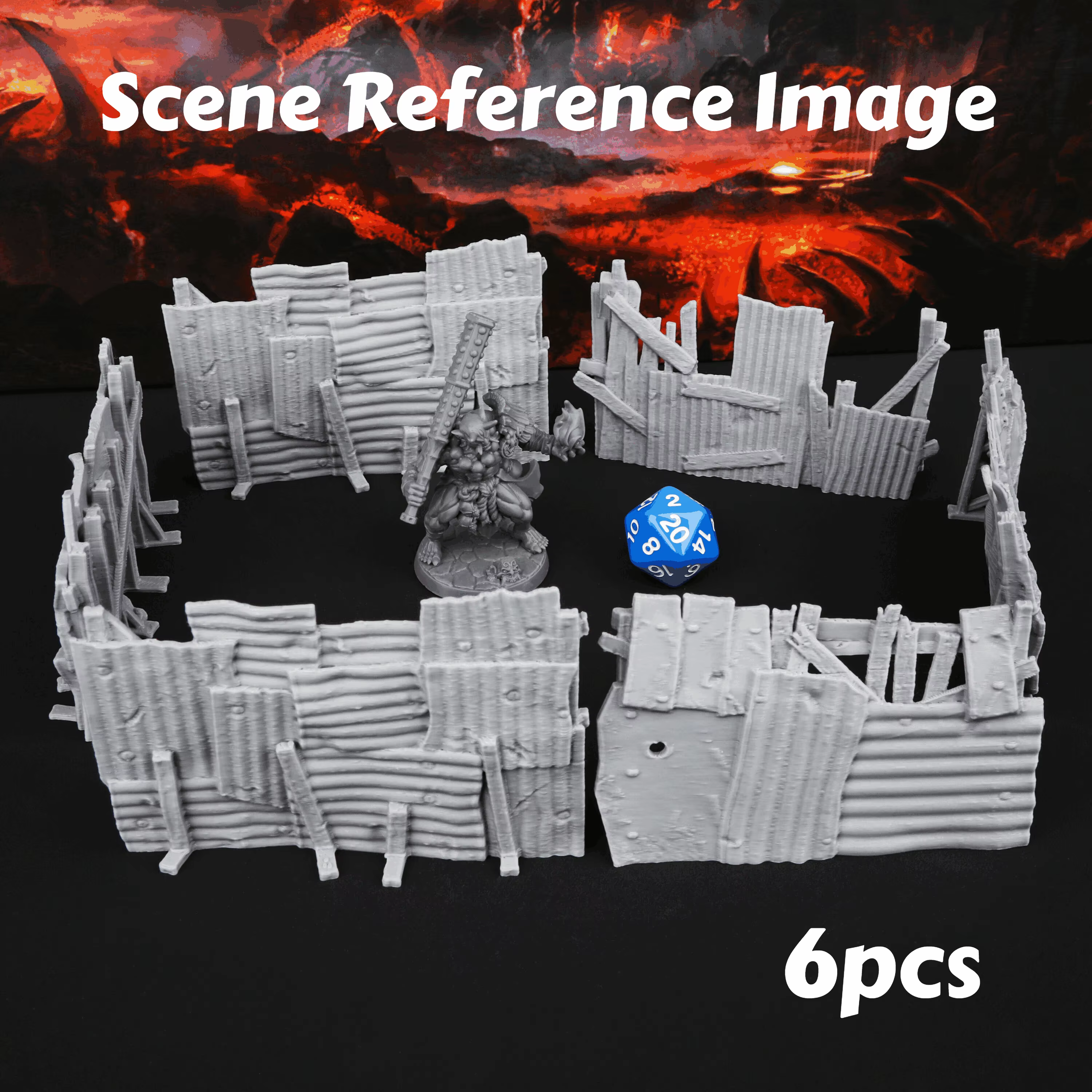 Ensemble de clôtures Wasteland - 6 pièces, accessoire de construction de terrain de bataille RPG pour TTRPG, excellent cadeau de Noël et d'Halloween, gris
