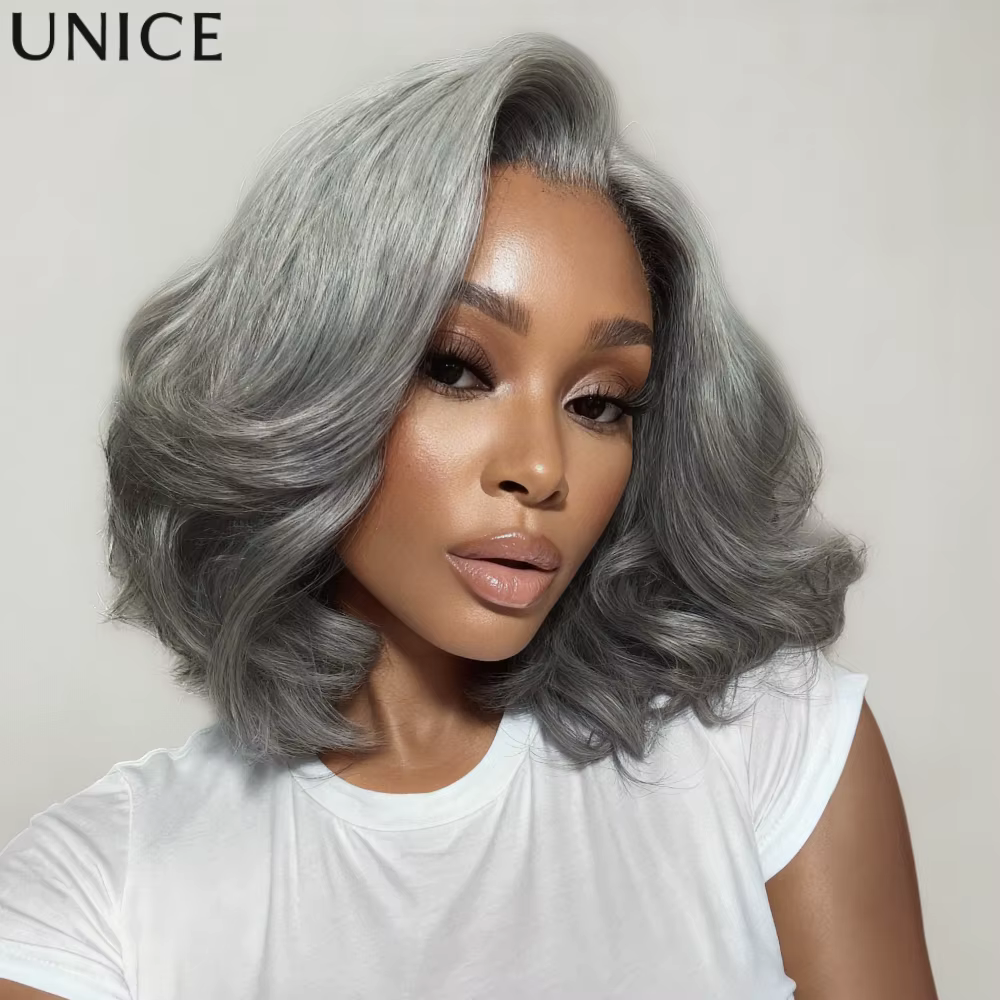UNICE cheveux couches éclat sel et poivre sans colle perruque