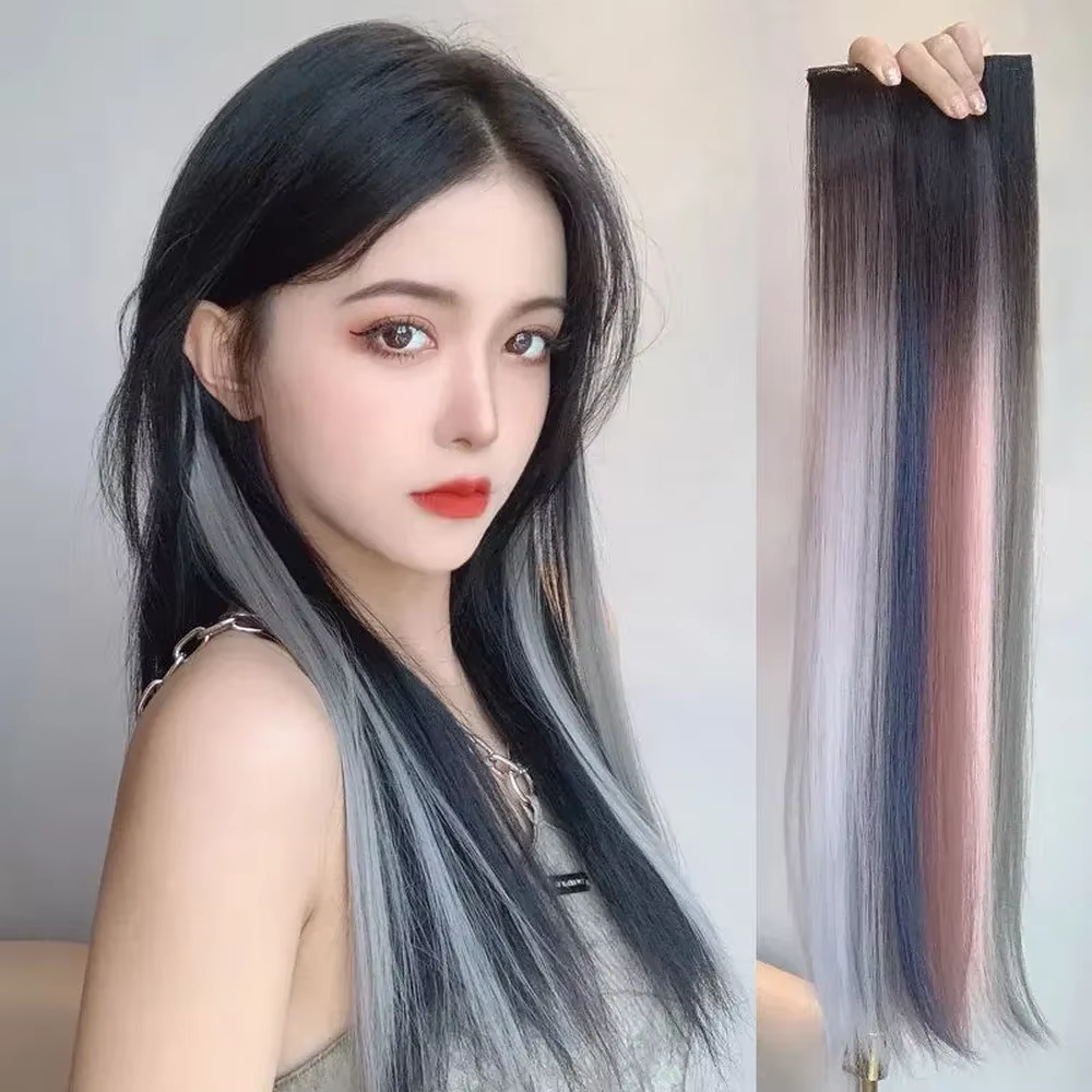 60cm Extension de cheveux pince en postiche longue droite suspendue oreille perruque