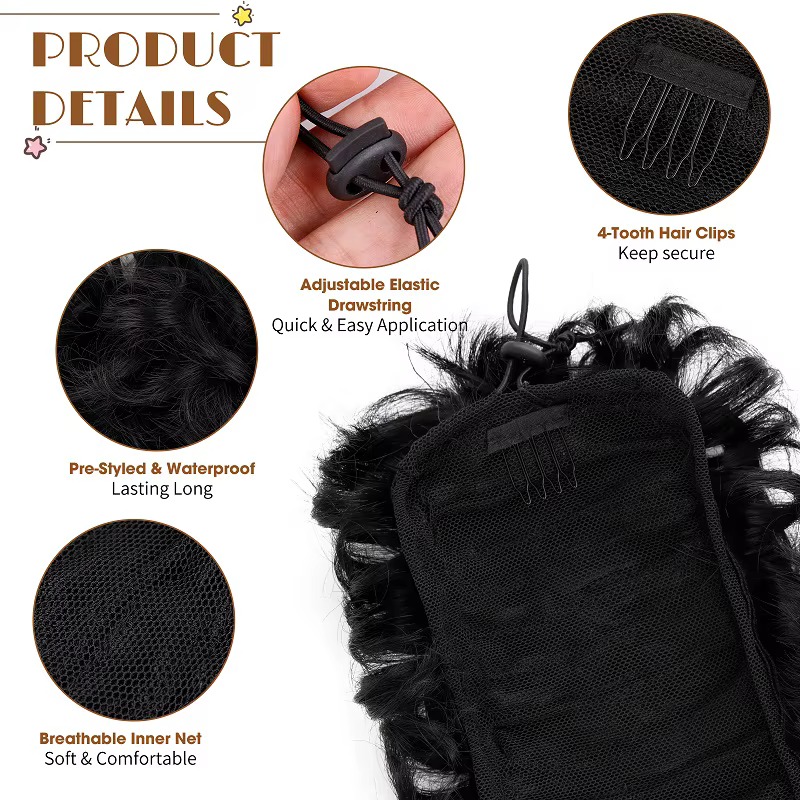 Extension de chignon synthétique bouclé et ébouriffé