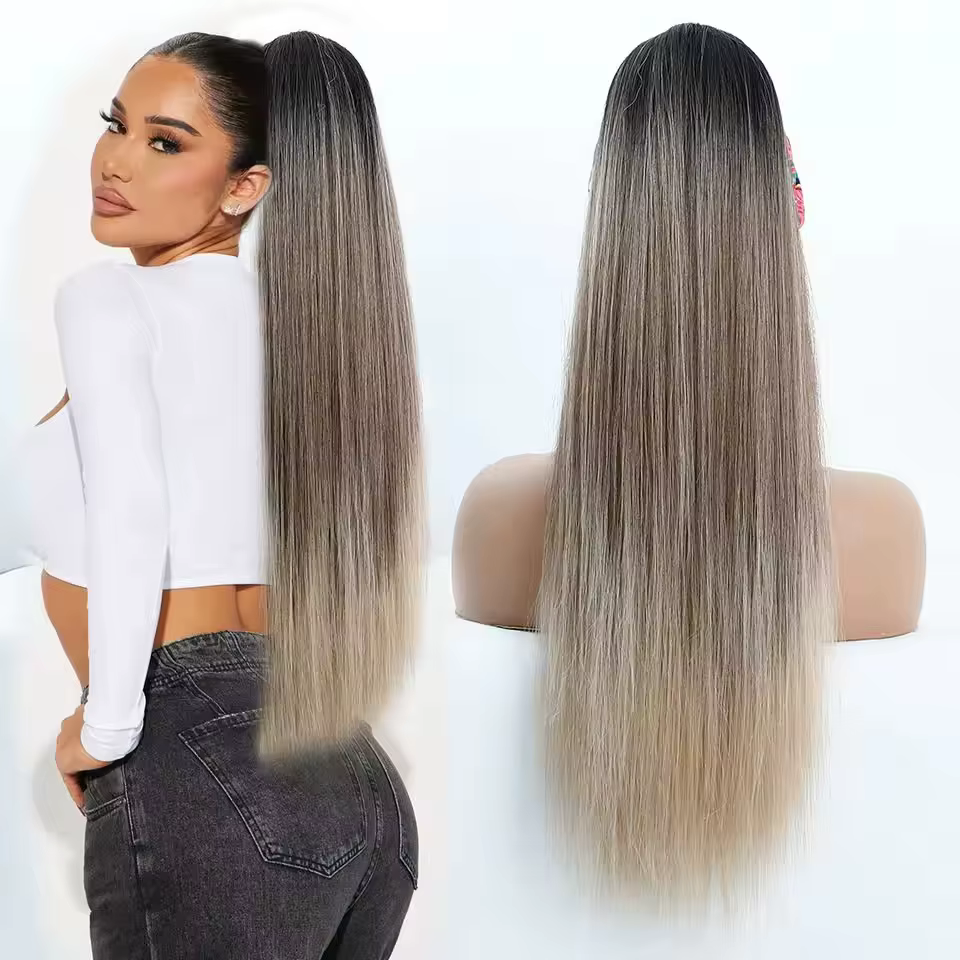 28 pouces queue de cheval droite Blonde mettre en évidence 12/613 Ombre brun Extension de cheveux avec pince 180