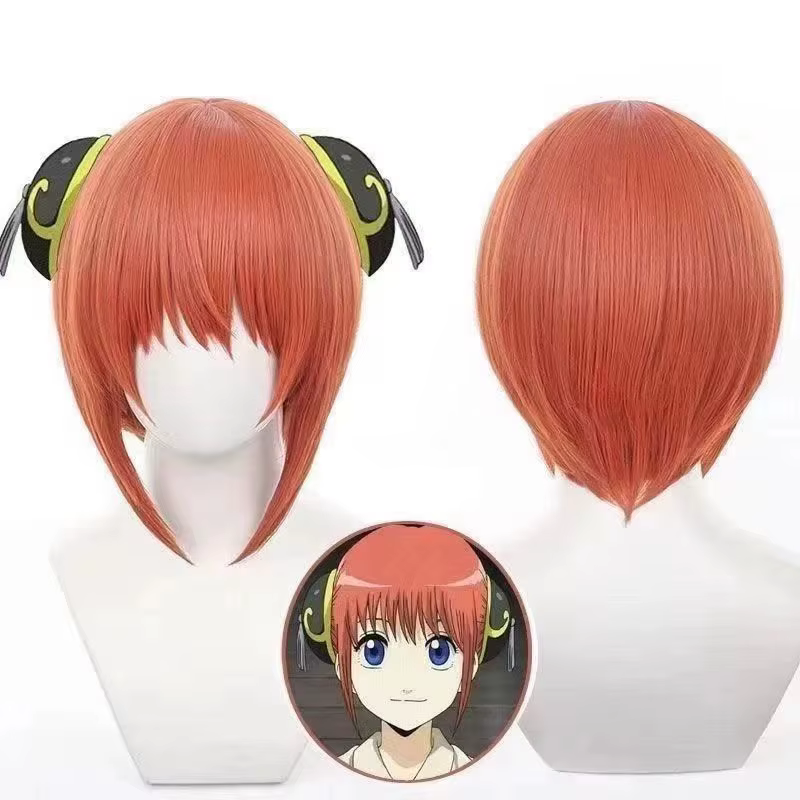 Ensemble de perruques de cosplay Gintama Kagura & Sougo Okita | Pack double avec cuir chevelu réaliste et filet à roses