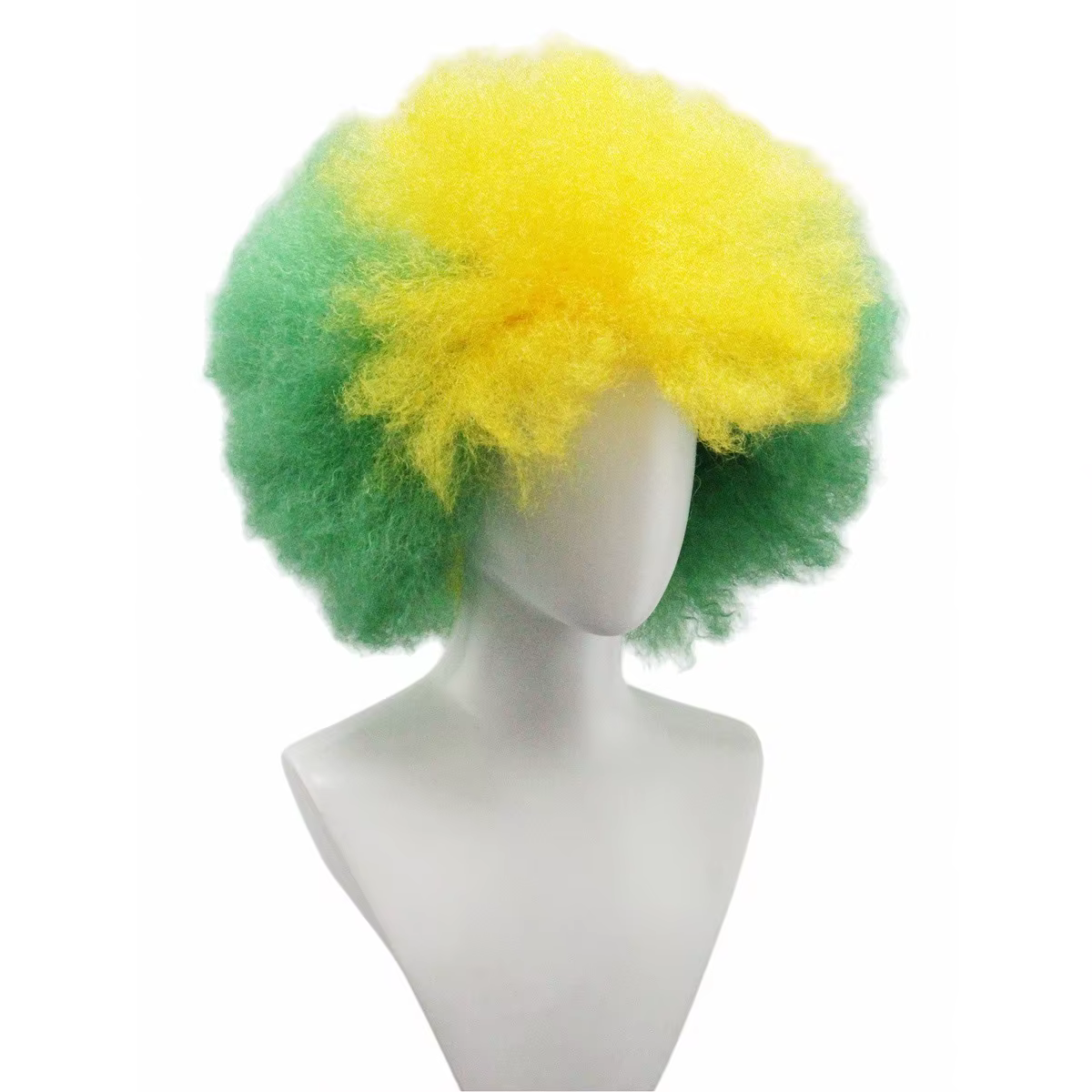 Perruque synthétique bouclée afro jaune-vert