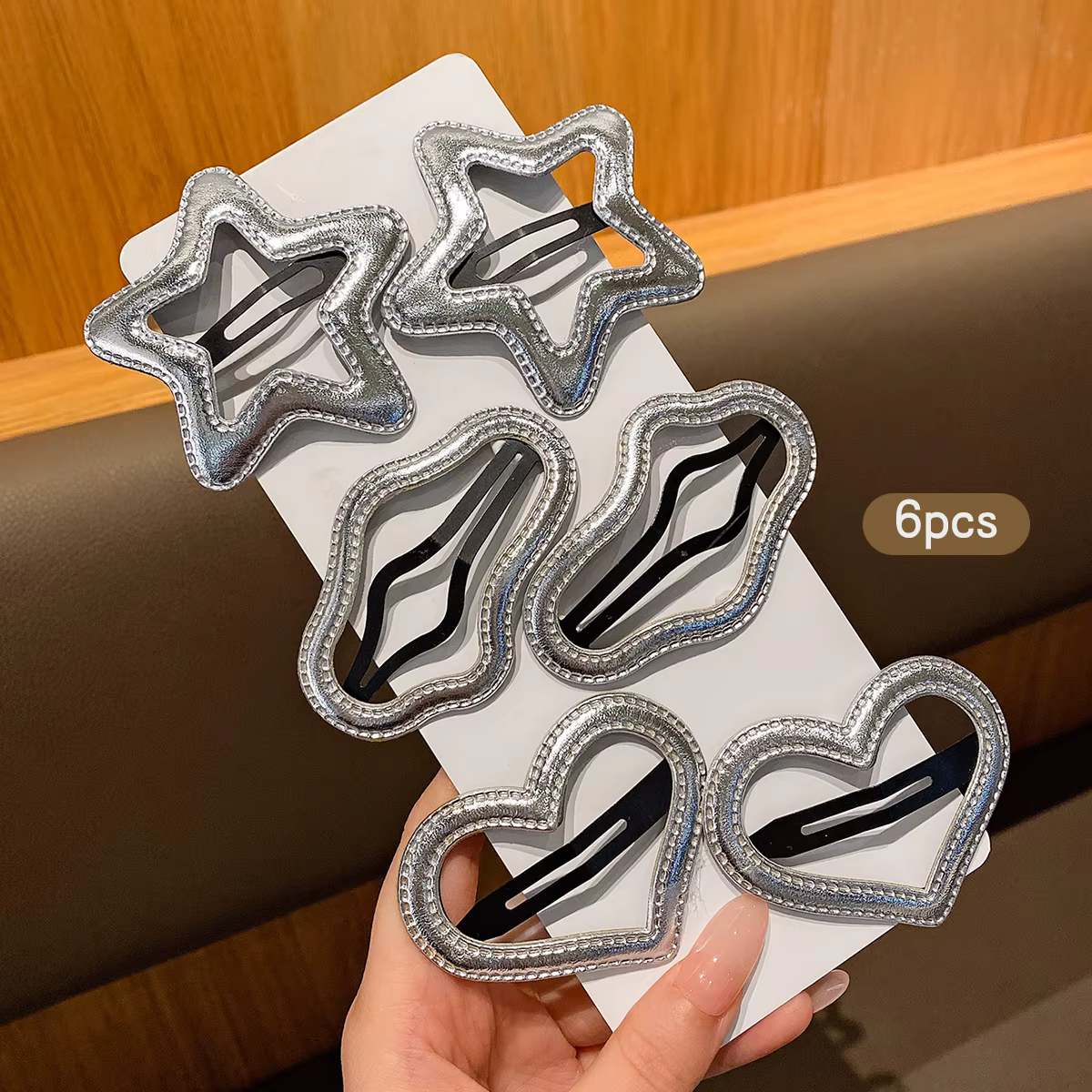 6 pinces BB en forme de cœur étoile argentée