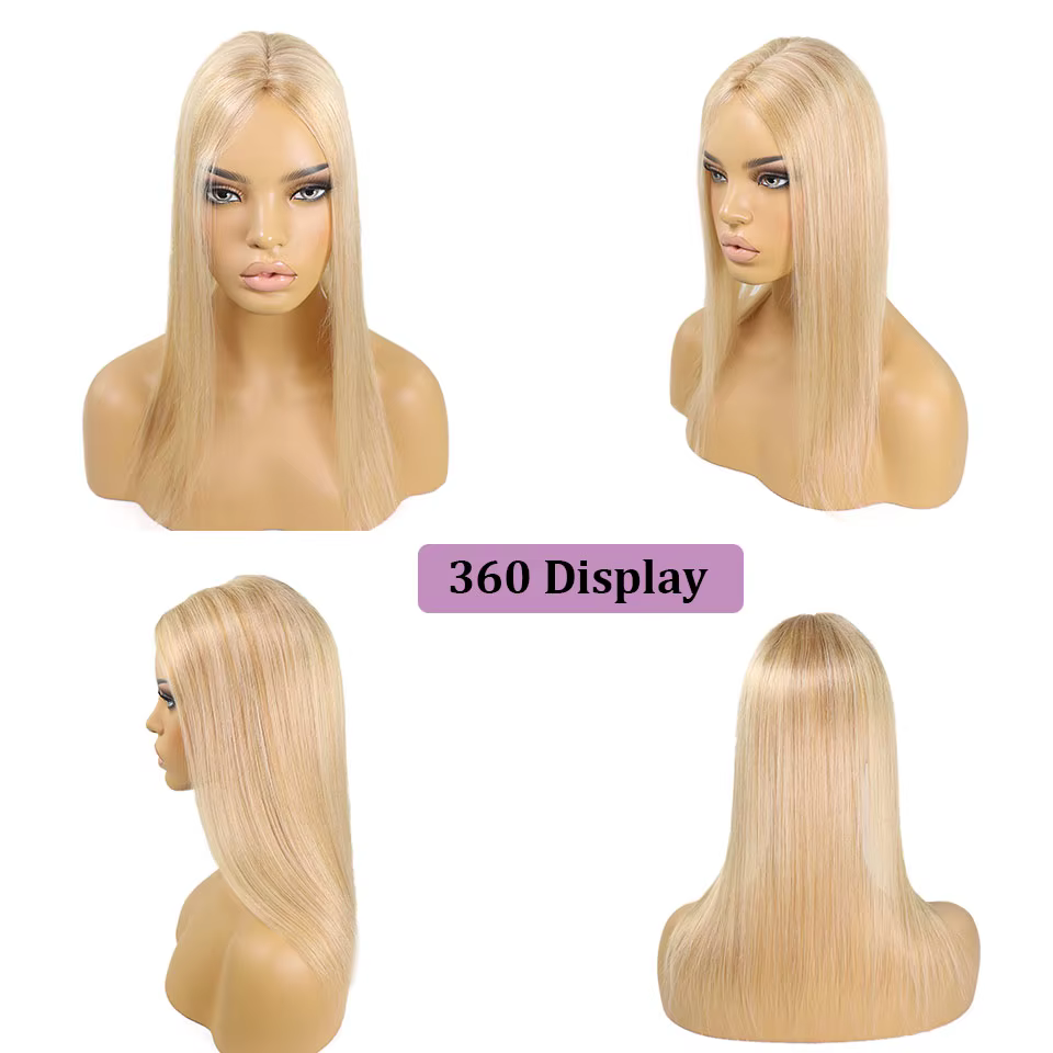 Extensions capillaires humaines blondes ombrées de 16 pouces pour femmes, avec racines foncées et mèches, postiches lisses à clipser pour femme