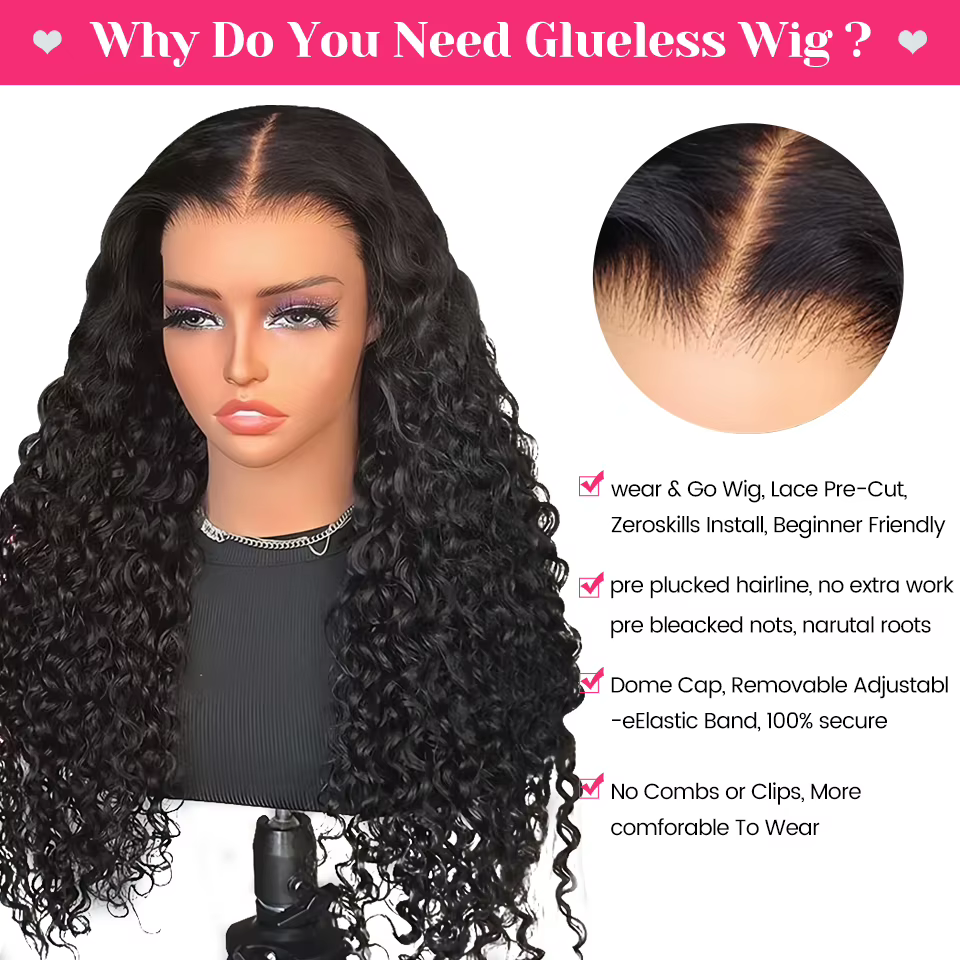 Wear Go perruque ISEE cheveux mongol vague d'eau 7x5 sans colle pré-épilés perruques humaines prêt à l'emploi pré-coupé