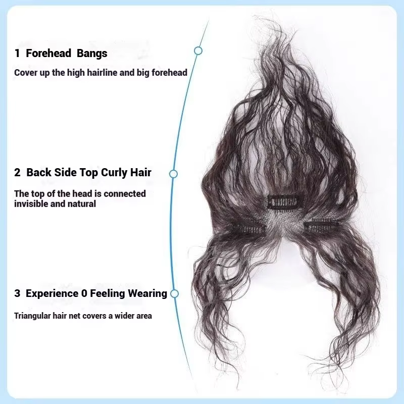 100% cheveux humains bouclés frange Clips en dentelle respirante Toppers pour les femmes Curl bébé
