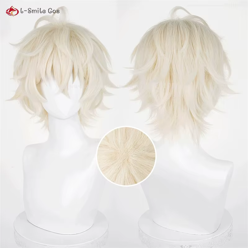 Perruque de Cosplay Synthétique Courte et Blond Clair de 30cm avec Bonnet
