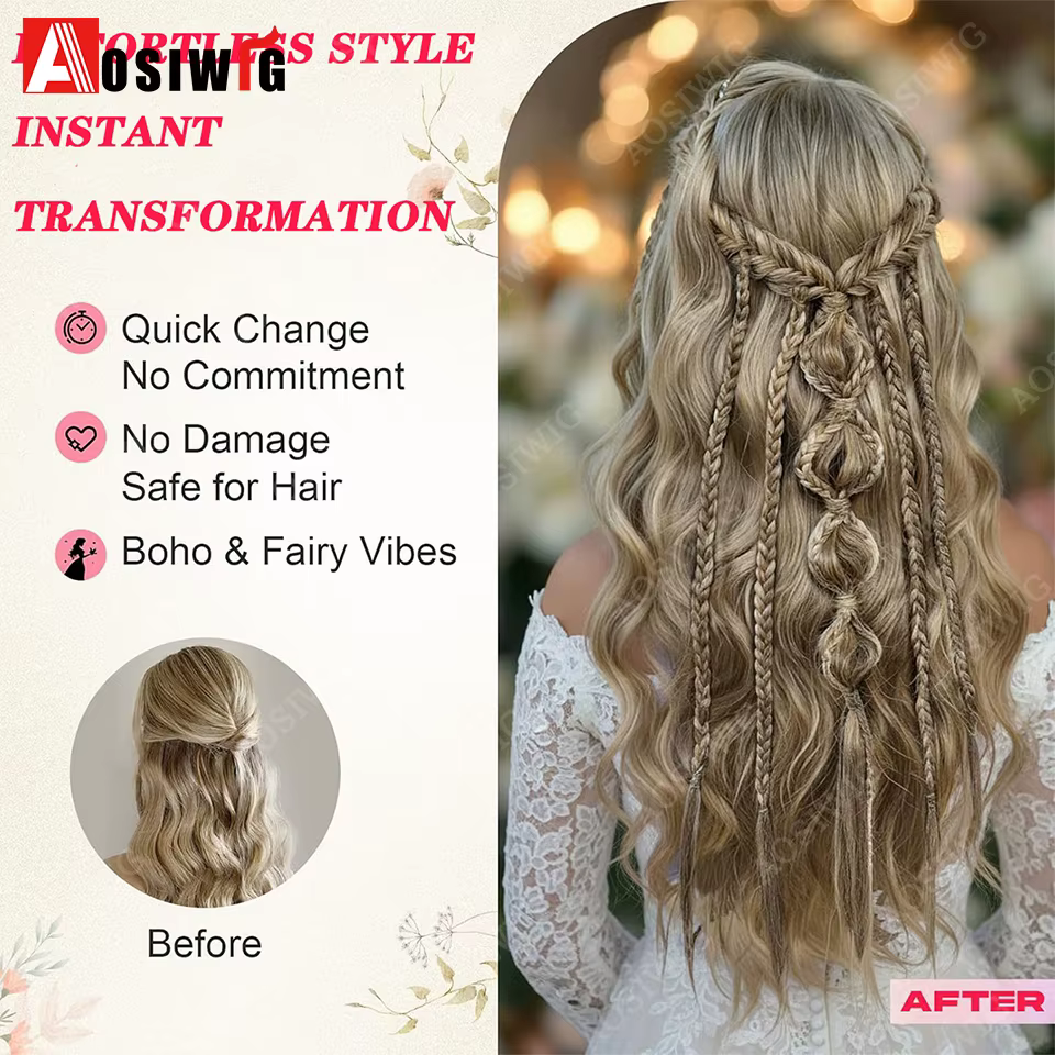 Extensions de cheveux tressés synthétiques style elfe