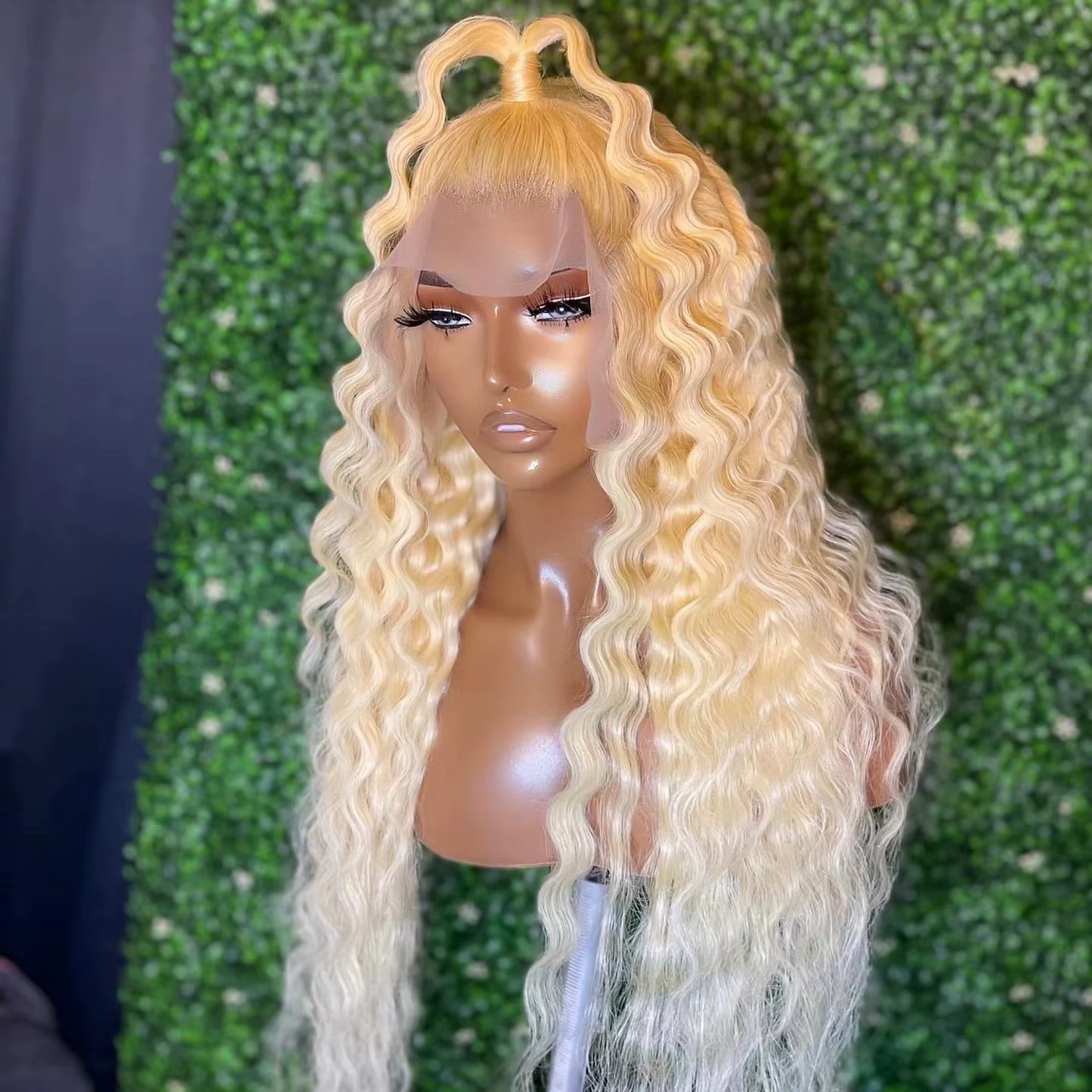 Perruque Lace Front Synthétique Bouclée pour Femme, Cheveux Longs, Blonde Rouge, Deep Curly, Soft Glueellers, Densité 180%, Preplucked, 03/Cosplay, 26"