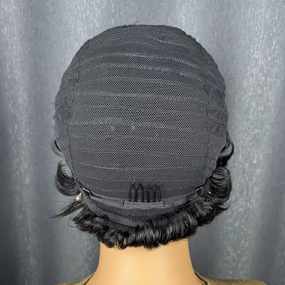 Perruques de cheveux humains courts pour femmes noires bouclés couches coupe lutin perruque Remy