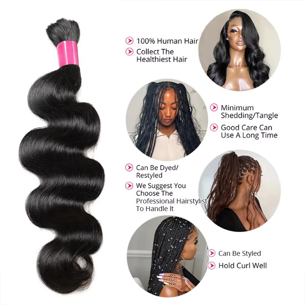Extensions de cheveux humains Remy double drawn 100g, cheveux bruts en vrac pour tresses bohèmes et tresses ondulées
