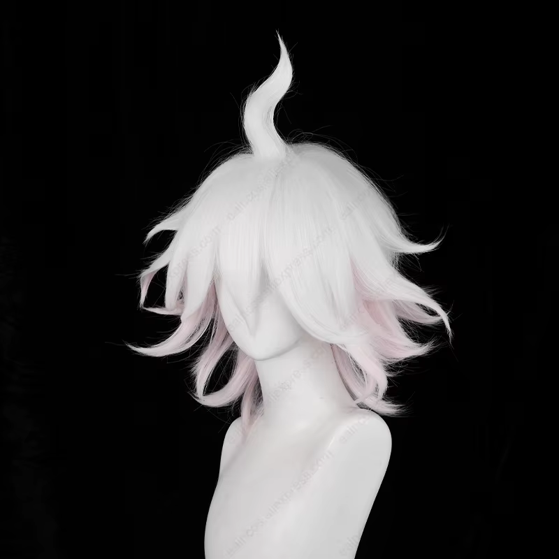 Anime Nagito Komaeda Cosplay perruque 37 cm de Long rose blanc dégradé perruques résistant à la chaleur cheveux synthétiques
