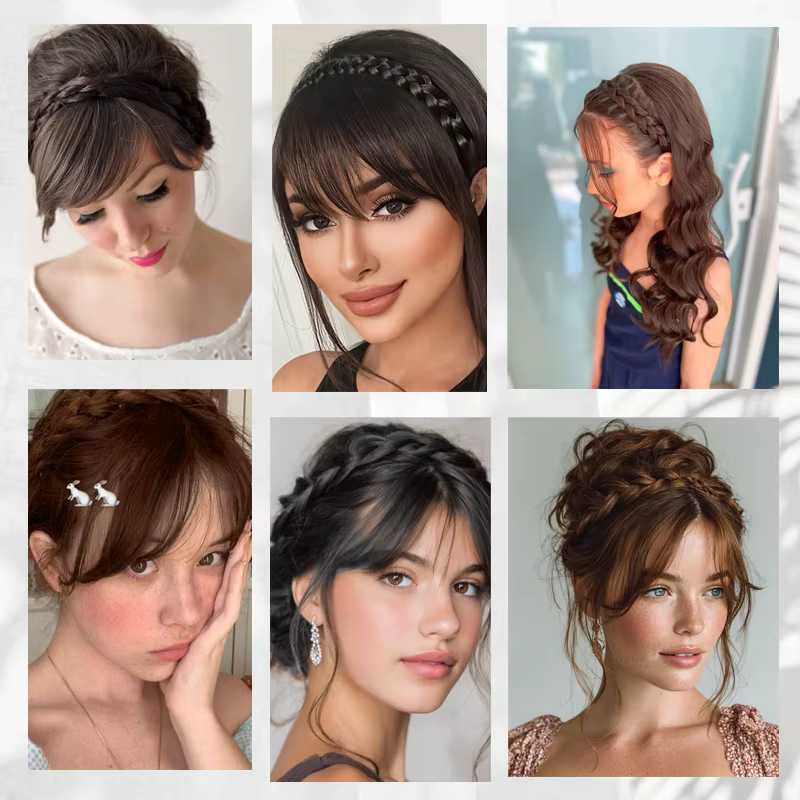 Bandeau tressé synthétique avec frange de cheveux