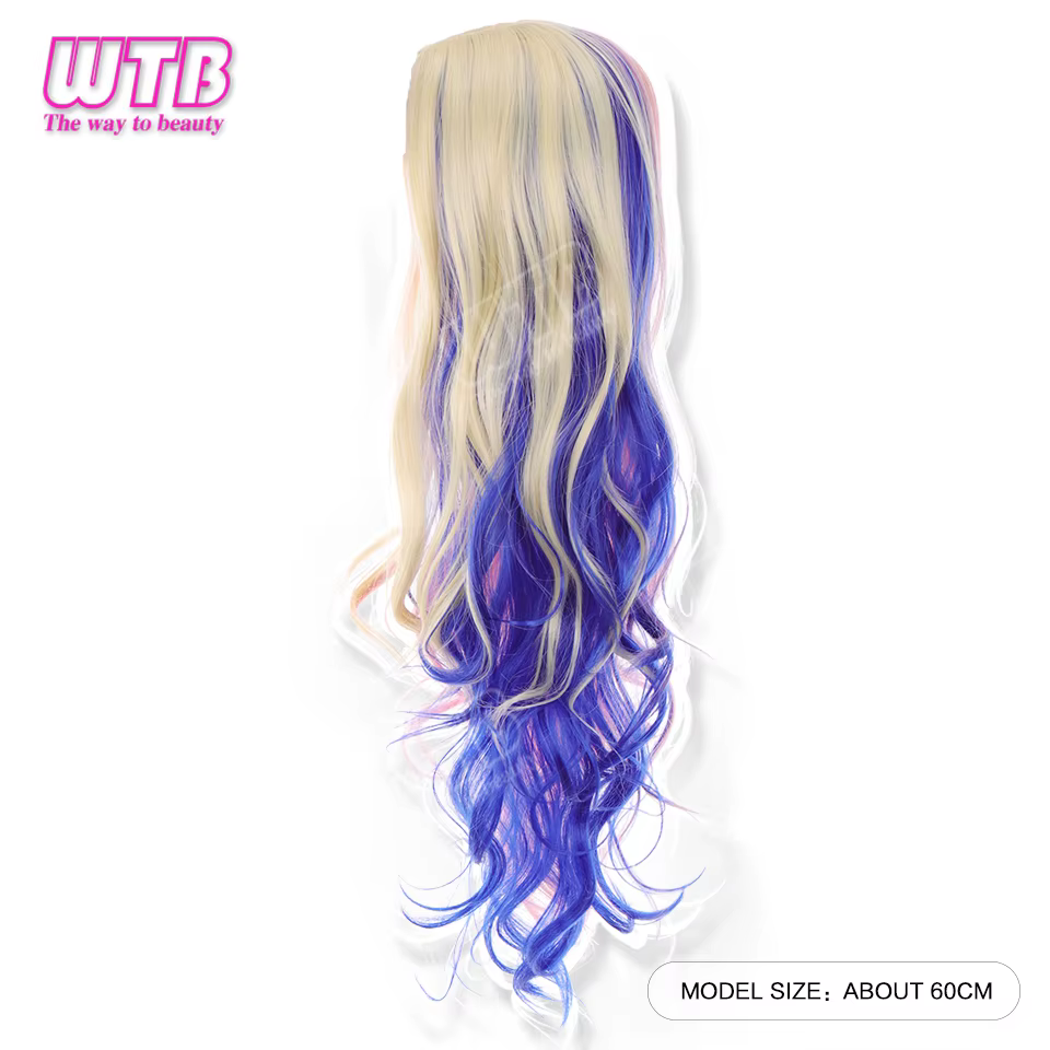 WTB Perruque synthétique rose et bleue à blocs de couleurs