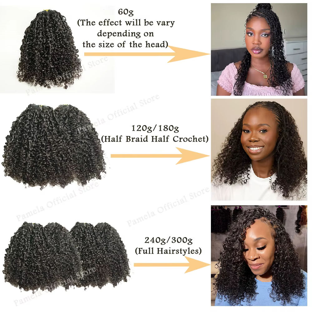 Extensions de cheveux humains bouclés afro kinky birmanes, pré-séparées, sans nœuds, pour crochet, effet plume, 100 % cheveux humains