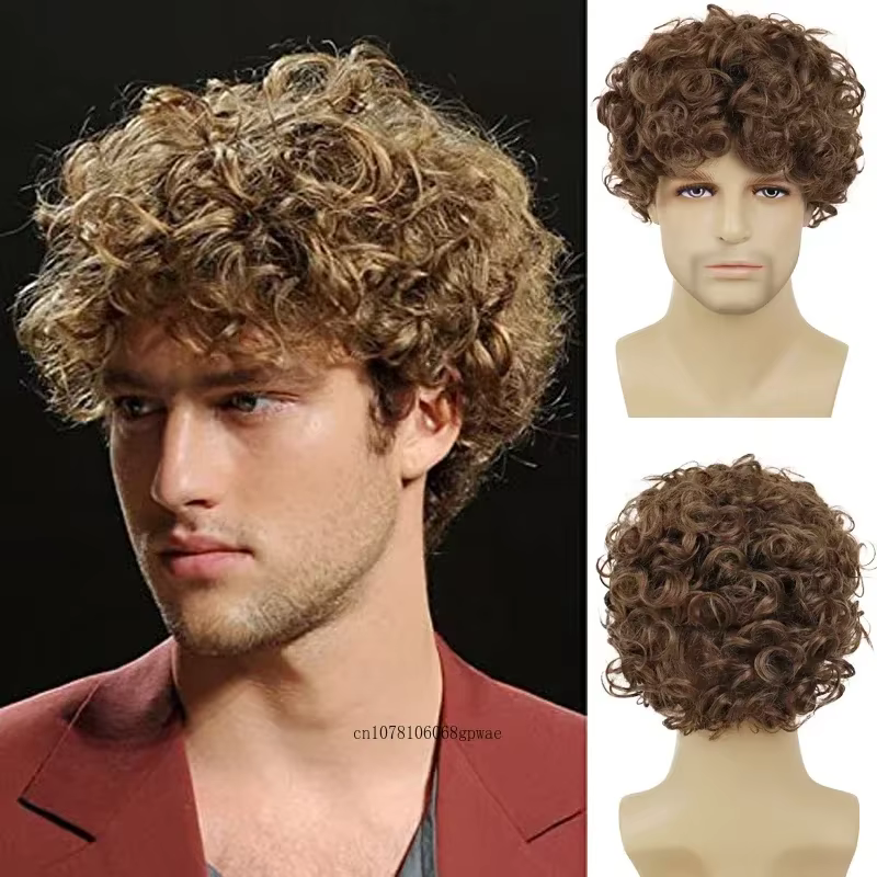 Perruque synthétique marron pour hommes