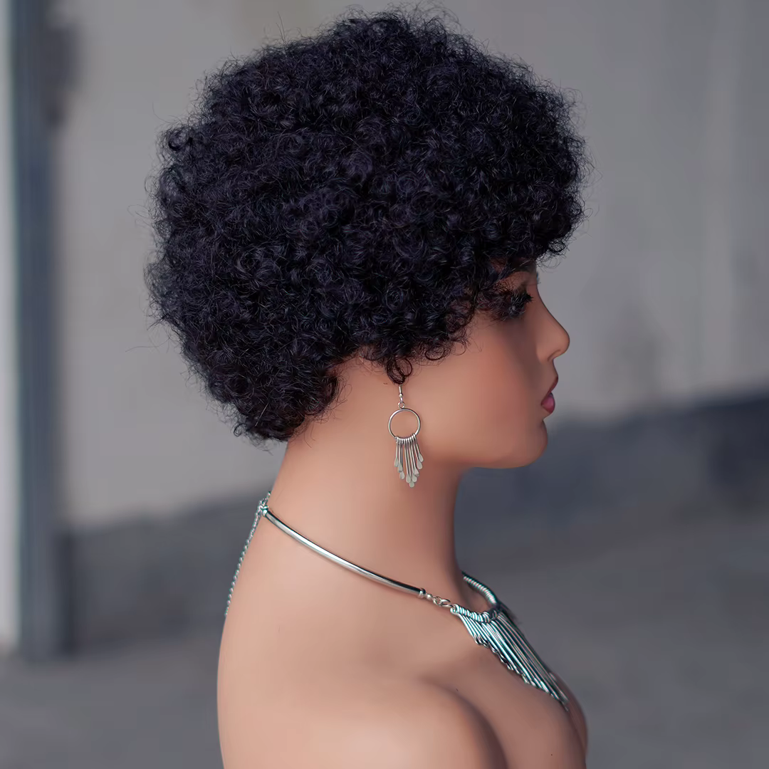Perruque de cheveux humains courts Afro crépus bouclés pour femmes